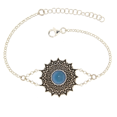 Bracciale sardo in filigrana Girasole in argento con agata blu (24 mm)