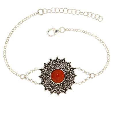 Bracciale d´argento girasole di filigrana con agata corniola (24 mm)