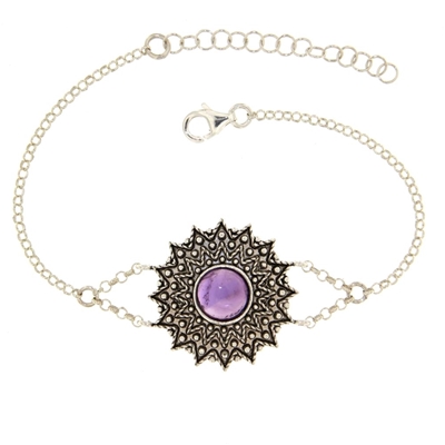 Bracciale d´argento girasole di filigrana con ametista (24 mm)