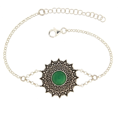 Sardinian silver filigree bracelet with green agate (24 mm)