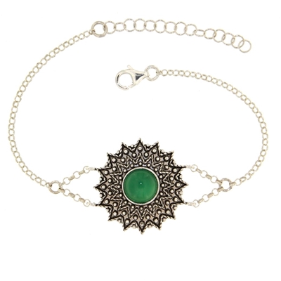 Bracciale d´argento girasole di filigrana con agata verde (24 mm)