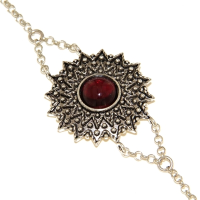 Bracciale d´argento girasole di filigrana con granato (24 mm)