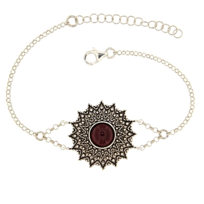 Bracciale d´argento girasole di filigrana con granato (24 mm)