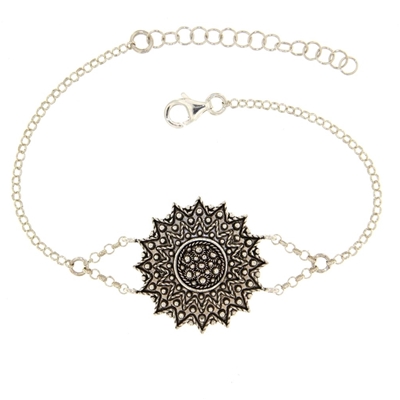 Sardinian silver filigree bracelet Sunflower (24 mm)