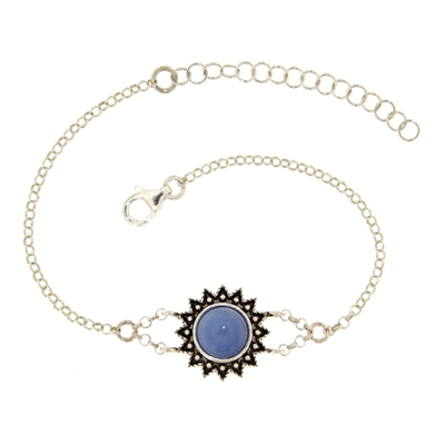 Bracciale d´argento girasole di filigrana con agata blu (15 mm)