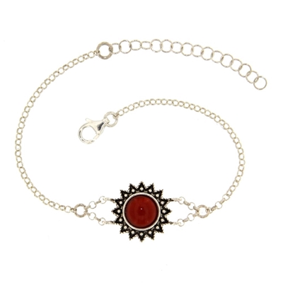 Bracciale sardo in filigrana Girasole in argento con agata corniola (15 mm)