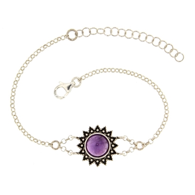 Sardinian silver filigree bracelet with amethyst (15 mm)