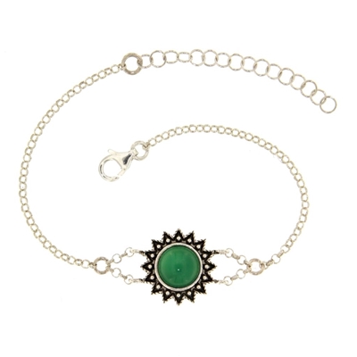 Sardinian silver filigree bracelet with green agate (15 mm)