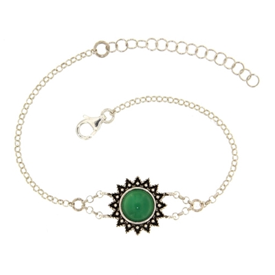 Bracciale d´argento girasole di filigrana con agata verde (15 mm)