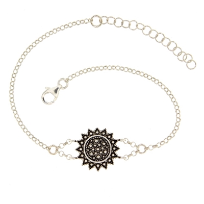 Sardinian silver filigree bracelet Sunflower (15 mm)