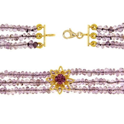 Gold Bracelet with Amethysts and Rhodolite