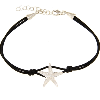Bracciale in cotone con stella marina in argento (18mm)