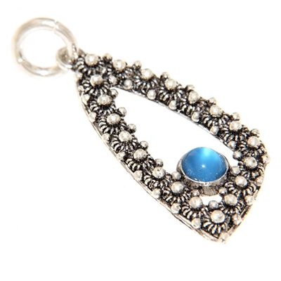 Silver pendant with sardinian filigree decoration and blue agate