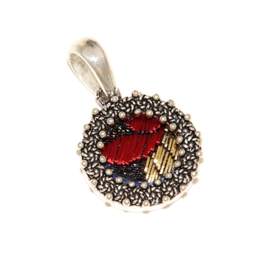 Ciondolo d´argento con corona di rose in filigrana e broccato nero