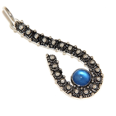 Silver pendant with sardinian filigree decoration and blue agate