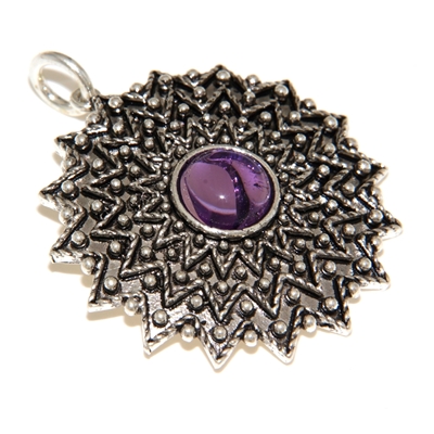 Ciondolo sardo in filigrana Girasole in argento con ametista (32 mm)