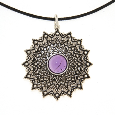 Ciondolo sardo in filigrana Girasole in argento con ametista (32 mm)