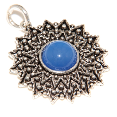 Ciondolo sardo in filigrana Girasole in argento con agata blu (24 mm)