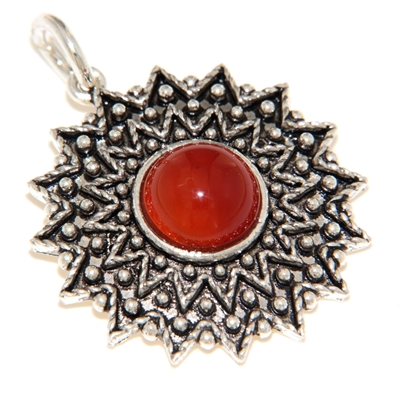 Ciondolo sardo in filigrana Girasole in argento con agata corniola (24 mm)