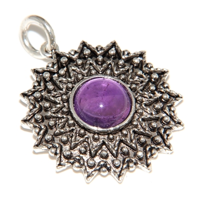 Ciondolo sardo in filigrana Girasole in argento con ametista (24 mm)