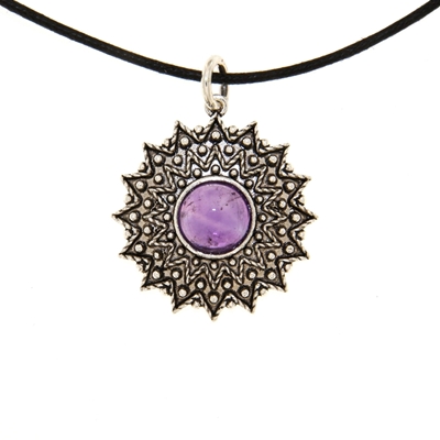Ciondolo sardo in filigrana Girasole in argento con ametista (24 mm)