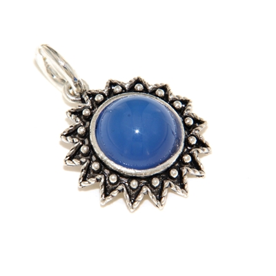 Sardinian silver filigree pendant with blue agate (15 mm)