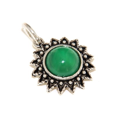 Sardinian silver filigree pendant with green agate (15 mm)