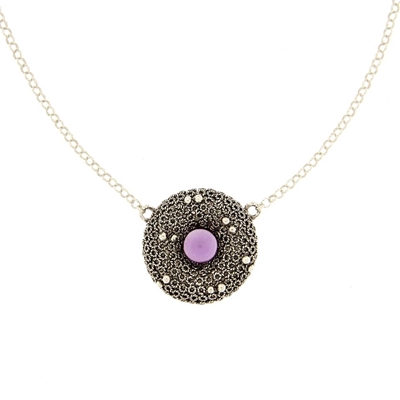 Silver filigree necklace with amethyst