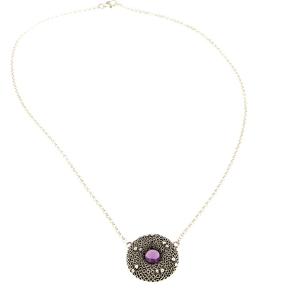 Silver filigree necklace with amethyst