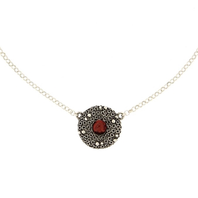 Silver filigree necklace with garnet