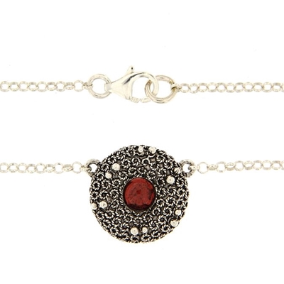 Silver filigree necklace with garnet