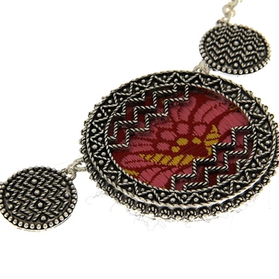 Silver filigree necklace with Pibiones discs and brocade