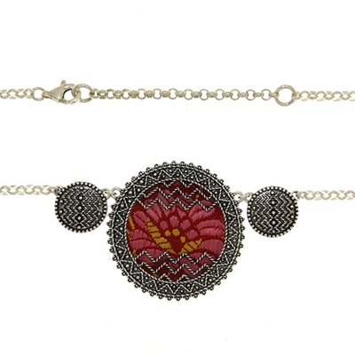 Silver filigree necklace with Pibiones discs and brocade