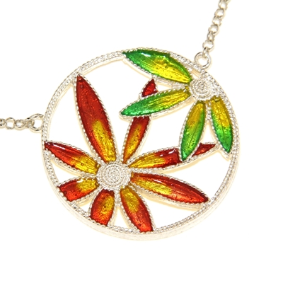 Collana in argento con fiori di filigrana smaltati
