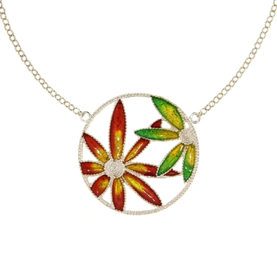 Collana in argento con fiori di filigrana smaltati