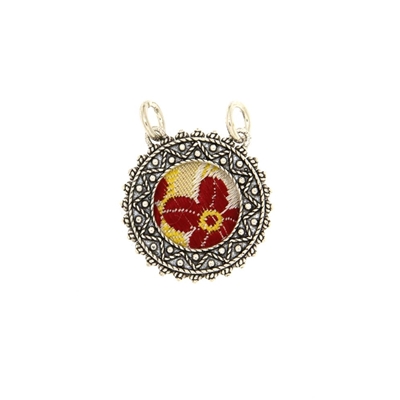 Silver  filigree pendant  with brocade fabric