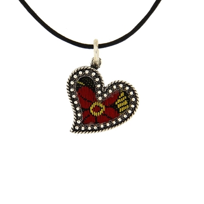 Silver heart pendant with black brocade