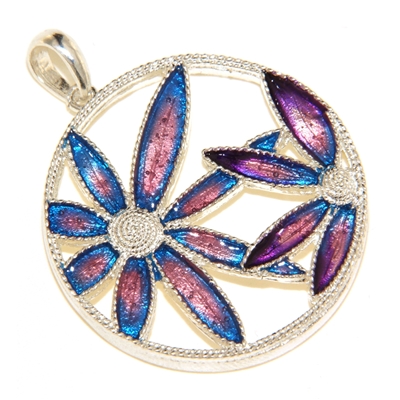 Ciondolo in argento con fiori di filigrana smaltati