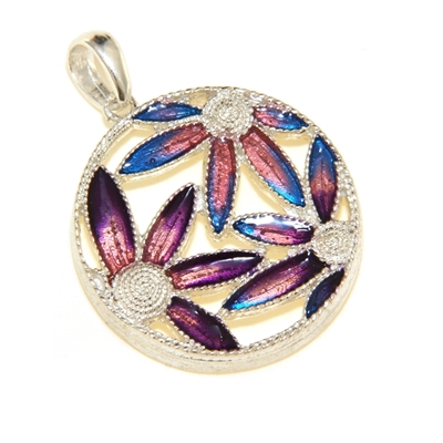 Ciondolo in argento con fiori di filigrana smaltati