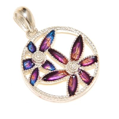 Ciondolo in argento con fiori di filigrana smaltati