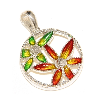 Ciondolo in argento con fiori di filigrana smaltati