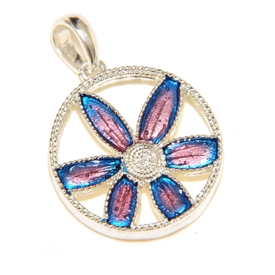 Ciondolo in argento con fiori di filigrana smaltati
