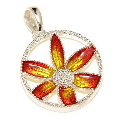 Ciondolo in argento con fiori di filigrana smaltati