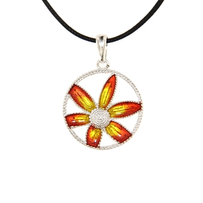 Ciondolo in argento con fiori di filigrana smaltati