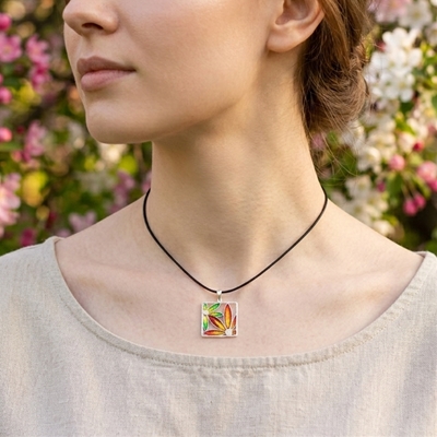 Ciondolo in argento con fiori di filigrana smaltati
