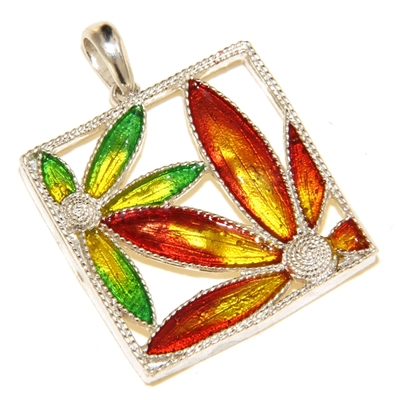 Ciondolo in argento con fiori di filigrana smaltati