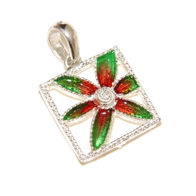 Ciondolo in argento con fiori di filigrana smaltati