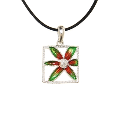 Ciondolo in argento con fiori di filigrana smaltati