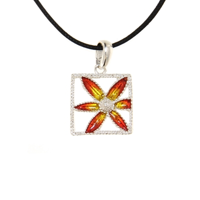 Ciondolo in argento con fiori di filigrana smaltati