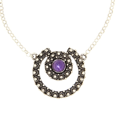 Silver necklace with rolò chain and central element with amethyst